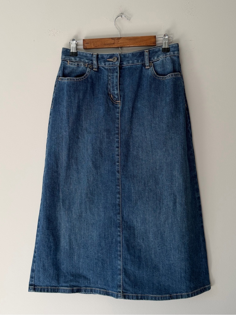 Talbots Stretch Dark Blue Denim Midi A-Line Skirt Size 4
